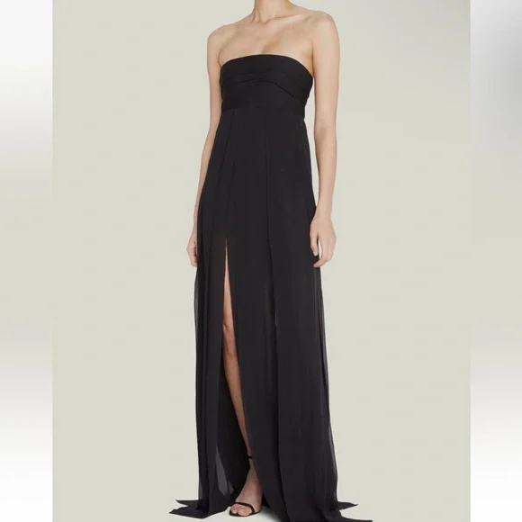 Oscar De La Renta Black Drape Strapless Silk Column Gown Dress - Size 00 - Picture 1 of 9